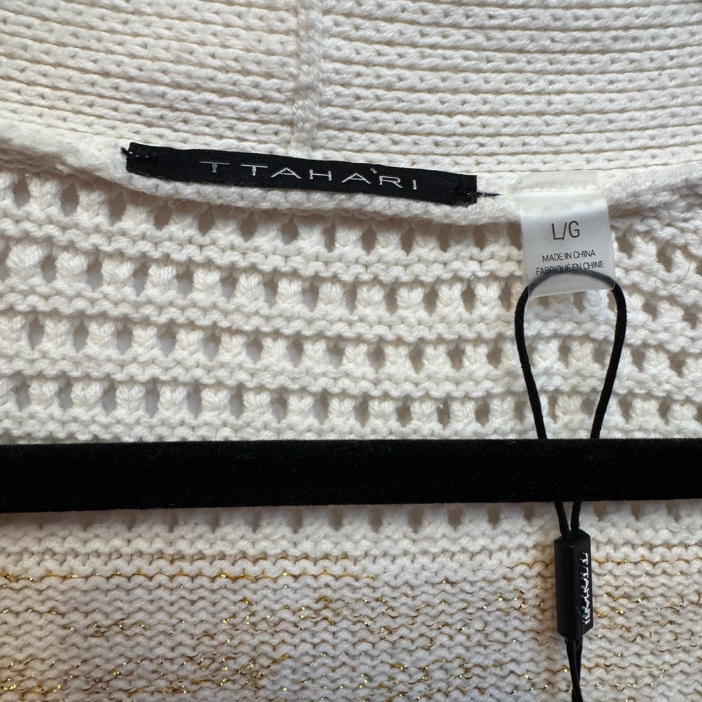 Tahari Women’s Striped Cream and Black Cardigan size Large NWT - Picture 4 of 5